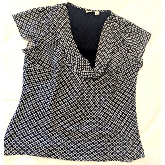 Cato Womens Navy & White Diamond-Print Cowl Neck Blouse Size 12 Polyester - Picture 1 of 7